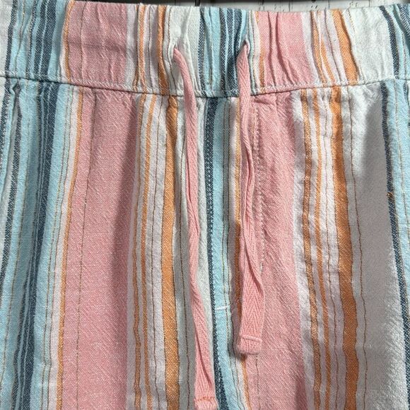 Lane Bryant Pink Blue Striped Linen Blend High Rise Drawstring Summer Shorts - Picture 8 of 13